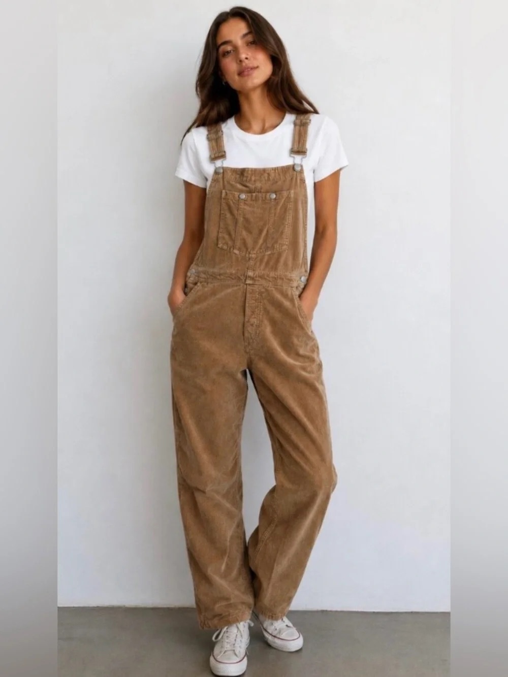 Aritzia Sunday Best Sz S Brown Tan Corduroy Relaxed Overalls
